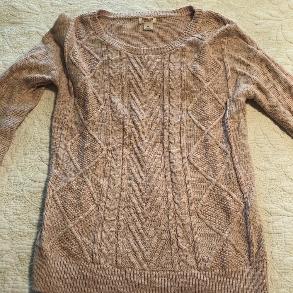 3/4 length sleeve light pink cable knit sweater